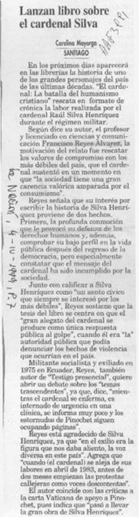 Lanzan libro sobre el Cardenal Silva  [artículo] Carolina Mayorga.
