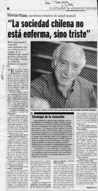 "La sociedad chilena no está enferma, sino triste"  [artículo] Rodolfo Arenas R.