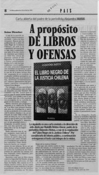 A propósito de libros y ofensas  [artículo] Rodolfo Matus Alvear.