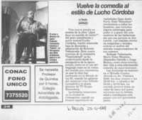 Vuelve la comedia al estilo de Lucho Córdova  [artículo].