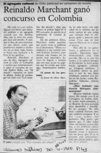 Reinaldo Marchant ganó concurso en Colombia  [artículo].