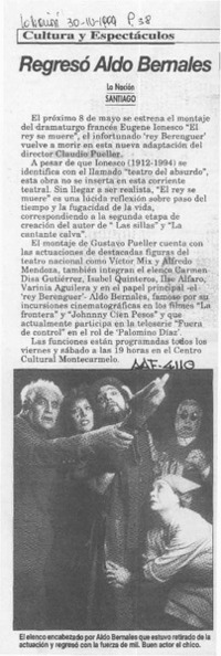 Regresó Aldo Bernales  [artículo].