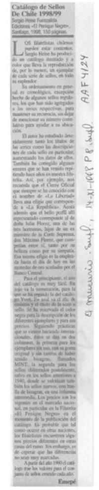 Catálogo de sellos de Chile 199899  [artículo] / Emepé.