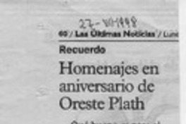 Homenajes en aniversario de Oreste Plath  [artículo].