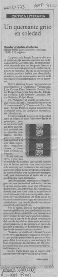 Un quemante grito en soledad  [artículo] Milton Aguilar.