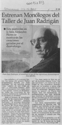 Estrenan monólogos del taller de Juan Radrigán  [artículo].