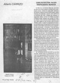 Carlos Bolton, facer desfaciendo mundos  [artículo] Alberto Carrizo.