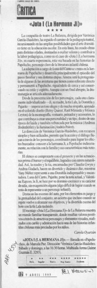 "Jota I (La hermana Ji)  [artículo] Carola Oyarzún.