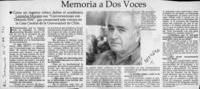 Memoria a dos voces  [artículo].