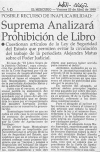 Suprema analizará prohibición de libro  [artículo].