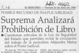 Suprema analizará prohibición de libro  [artículo].
