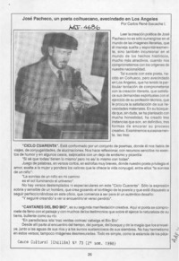 José Pacheco, un poeta coihuecano, avencidado en Los Angeles  [artículo] Carlos René Ibacache.