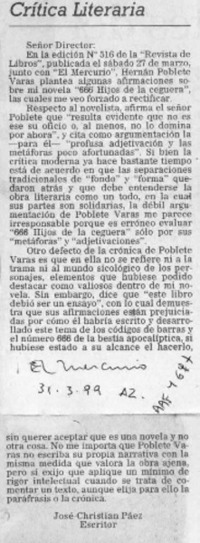 Crítica literaria  [artículo] José-Christian Páez.