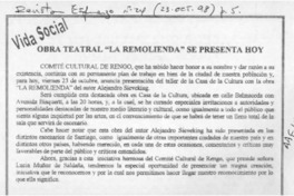 Obra teatral, "La remolienda" se presenta hoy  [artículo].