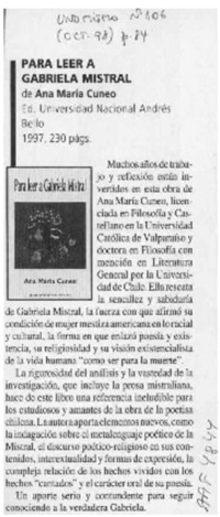 Para leer a Gabriela Mistral
