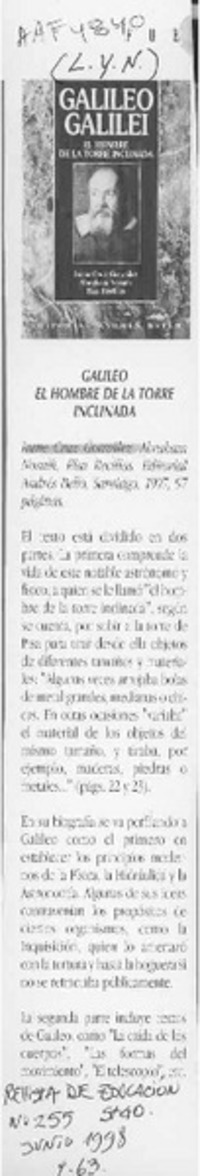 Galileo, el hombre de la torre inclinada  [artículo] L. Y. N.