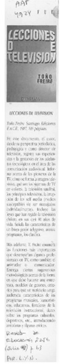 Lecciones de televisión  [artículo] L. Y. N.