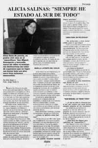Alicia Salinas, "Siempre he estado al sur de todo"  [artículo] Erik Rojas V.