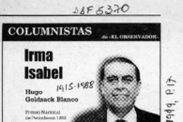 Irma Isabel  [artículo] Hugo Goldsack Blanco.