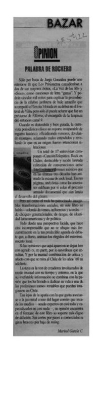 Palabra de rockero  [artículo] Marisol García C.