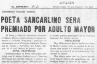 Poeta sancarlino será premiado por adulto mayor  [artículo].