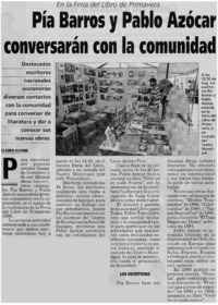 Pía Barros y Pablo Azócar conversarán con la comunidad