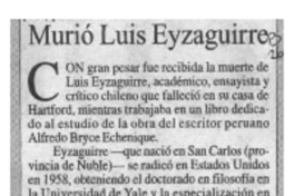 Murió Luis Eyzaguirre  [artículo].