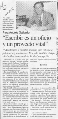 "Escribir es un oficio y un proyecto vital"  [artículo].
