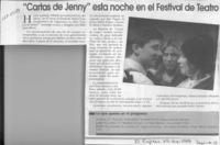 "Cartas de Jenny" esta noche en el festival de teatro  [artículo].