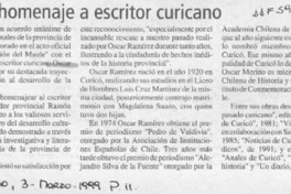 Rinden homenaje a escitor curicano  [artículo].