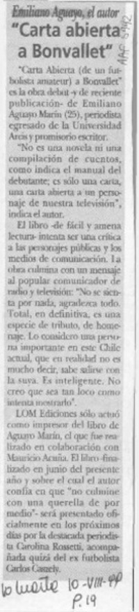 "Carta abierta a Bonvallet"  [artículo].