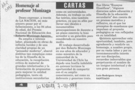 Homenaje al profesor Munizaga  [artículo] Luis Rodríguez Araya.
