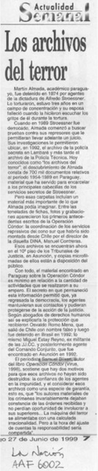 Los Archivos del terror  [artículo].