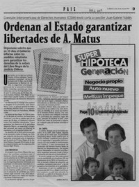 Ordenan al Estado garantizar libertades de A. Matus  [artículo] Gabriel Brito S.
