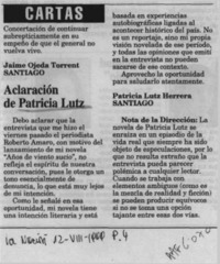 Aclaración de Patricia Lutz  [artículo] Patricia Lutz.