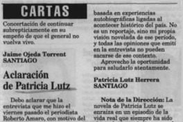 Aclaración de Patricia Lutz  [artículo] Patricia Lutz.