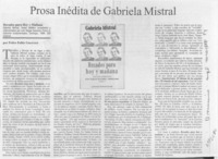 Prosa inédita de Gabriela Mistral  [artículo] Pedro Pablo Guerrero.