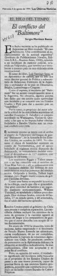El conflicto del "Baltimore"  [artículo] Sergio Martínez Baeza.