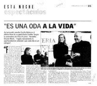 "Es una oda a la vida"  [artículo] C. G. M.