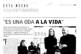 "Es una oda a la vida"  [artículo] C. G. M.