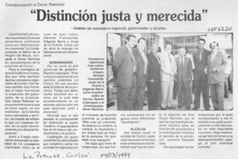 "Distinción justa y merecida"  [artículo].