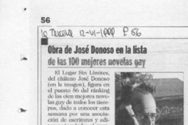 Obra de José Donoso en la lista de las 100 mejores novelas gay  [artículo].