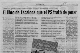 El libro de Escalona que el PS trató de parar  [artículo] Juan Adnrés Quezada [y] Andrea Insunza.