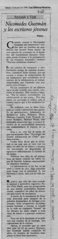 Nicomedes Guzmán y los escritores jóvenes  [artículo] Filebo.