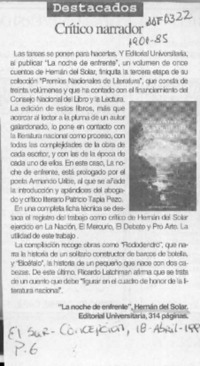 Crítico narrador  [artículo].