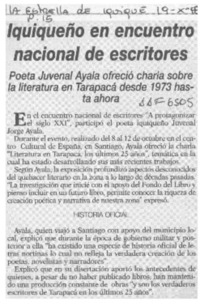 Iquiqueño en encuentro nacional de escritores  [artículo].