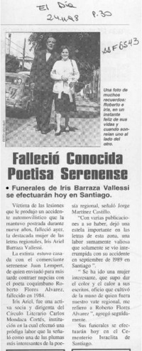 Falleció conocida poetisa serenenses  [artículo].
