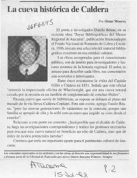 La cueva histórica de Caldera  [artículo] Omar MOnroy.