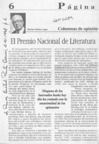 El Premio Nacional de Literatura  [artículo] Marino Muñoz Lagos.