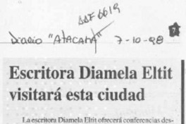 Escritora Diamela Eltit visitará esta ciudad  [artículo].